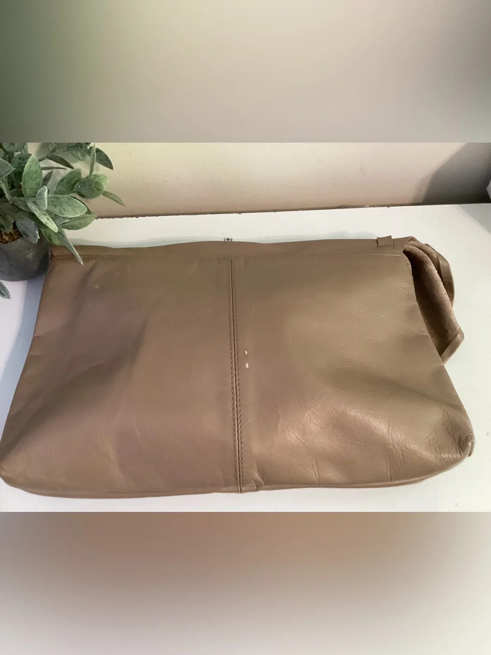 Vintage Taupe Leather Clutch Handbag